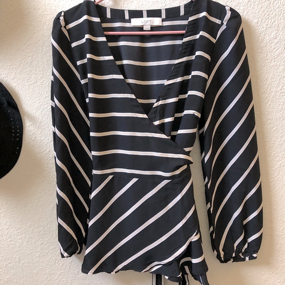 Champagne pinstripe wrap blouse